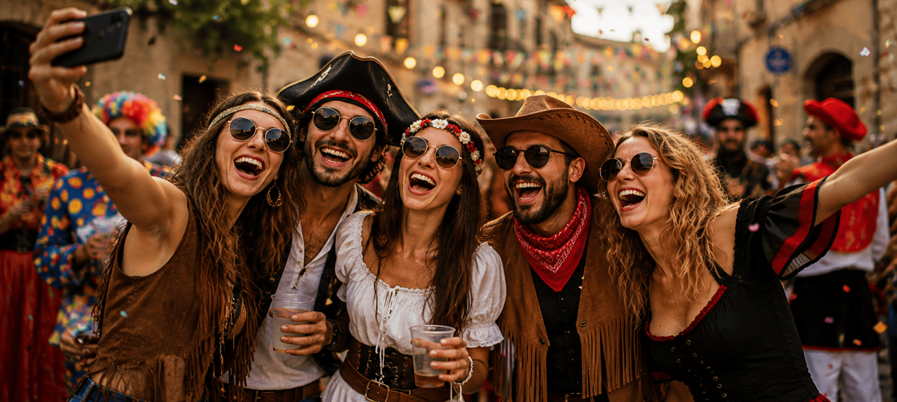 Disfarces para as festas das aldeias 2026: ideias originais para grupos, amigos e famílias