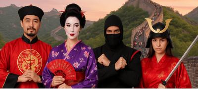 Disfarces Chineses e Japoneses para Homem, Mulher e Crianças