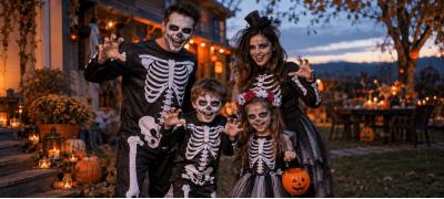 Fantasias de esqueletos e caveiras para Halloween 2026