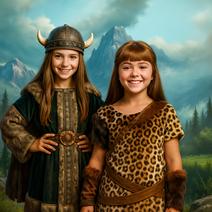 Fatos de homem das cavernas e vikings para menina