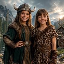 Fatos de homem das cavernas e vikings para menina