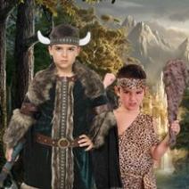 Fatos de viking e homem das cavernas para criança