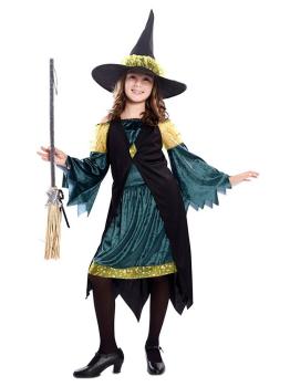 Fato de bruxa verde para menina