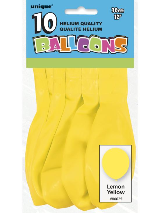 10 globos color amarillo (30 cm) - Línea Colores Básicos