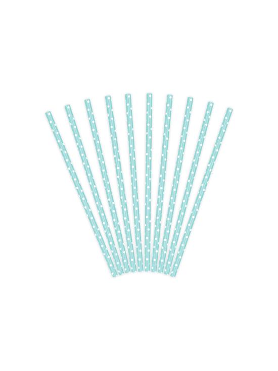 10 pajitas azules pastel con lunares blancos de papel