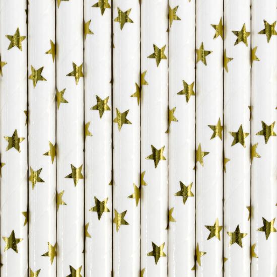 10 pajitas blancas con estrella doradas de papel para nochevieja - Happy New Year Collection 10 pajitas blancas con estrella doradas de papel para nochevieja - Happy New Year Collection