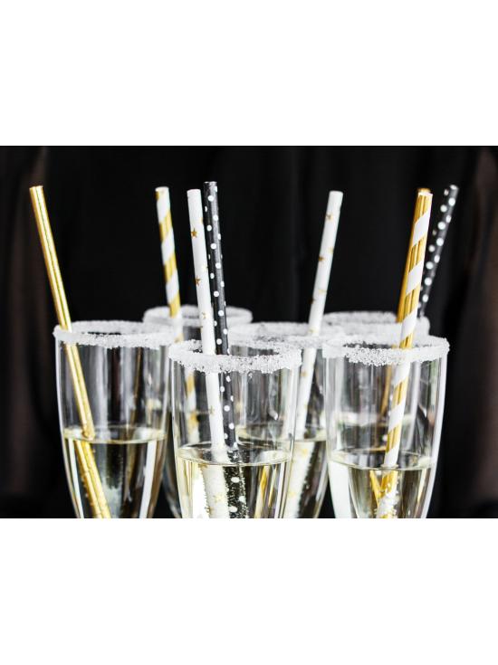 10 pajitas blancas con estrella doradas de papel para nochevieja - Happy New Year Collection