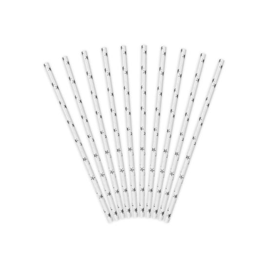 10 pajitas blancas con estrellas plateadas de papel 10 pajitas blancas con estrellas plateadas de papel