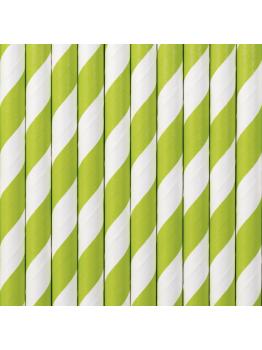 10 pajitas con rayas verdes claro de papel
