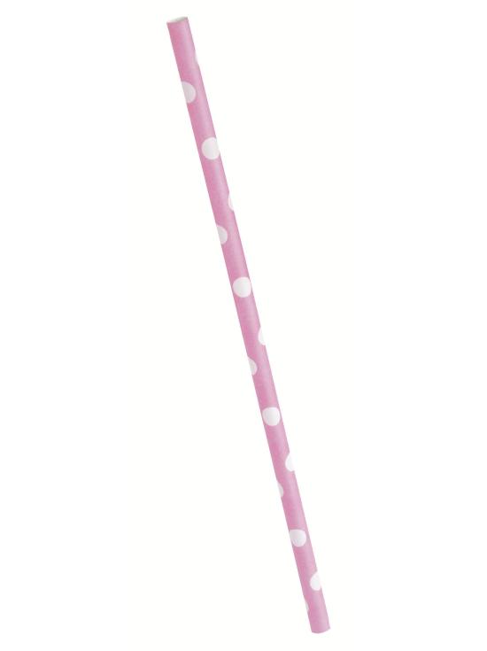 10 pajitas de topos rosa claro y blanco