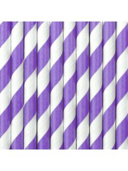 10 pajitas lilas con rayas blancas de papel - Space Party
