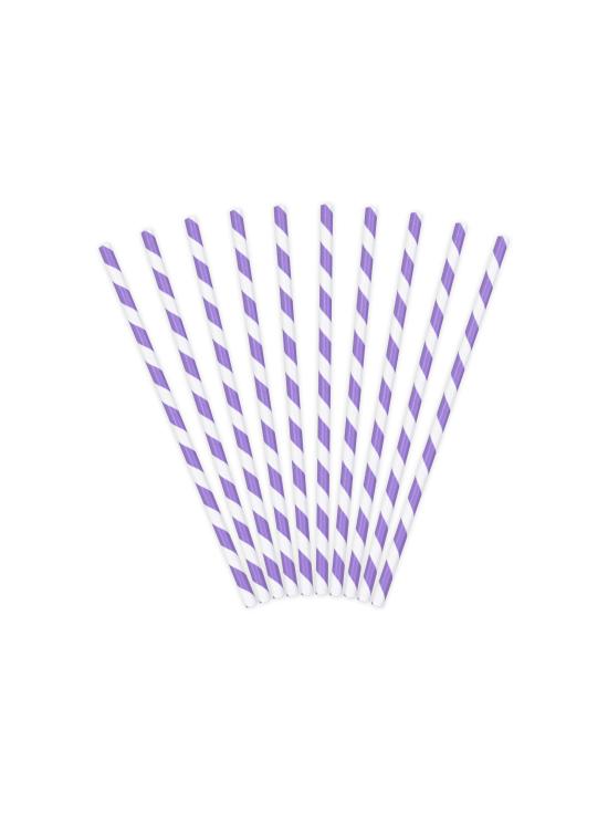 10 pajitas lilas con rayas blancas de papel - Space Party