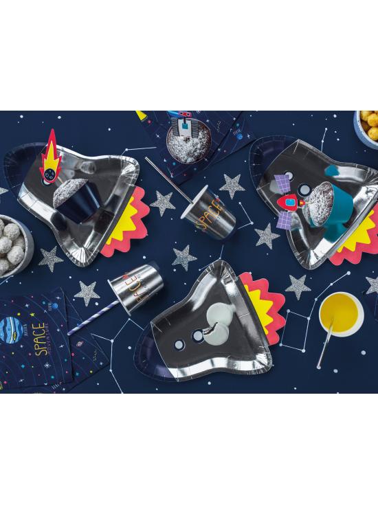 10 pajitas lilas con rayas blancas de papel - Space Party
