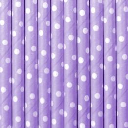 10 pajitas moradas con lunares blancos de papel