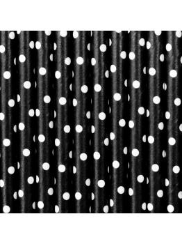 10 pajitas negras con lunares blancos de papel - Meow Party