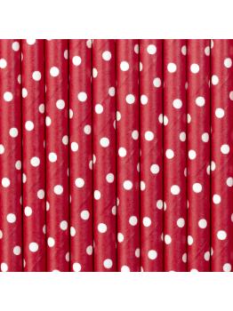 10 pajitas rojas con lunares blancos de papel