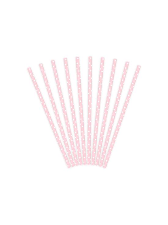 10 pajitas rosas pastel con lunares blancos de papel - Gold Bridal Shower