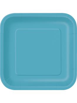 14 platos cuadrados color aguamarina (23 cm) - Línea Colores Básicos