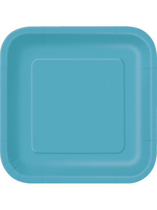14 platos cuadrados color aguamarina (23 cm) - Línea Colores Básicos