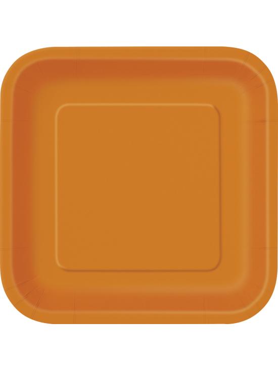 14 platos cuadrados grandes naranjas (23 cm) - Línea Colores Básicos