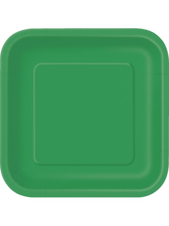14 platos cuadrados verde esmeralda (23 cm) - Línea Colores Básicos