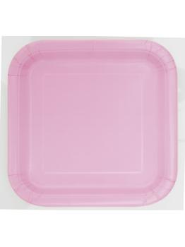 16 platos cuadrados pequeños rosa claro (18 cm) - Línea Colores Básicos