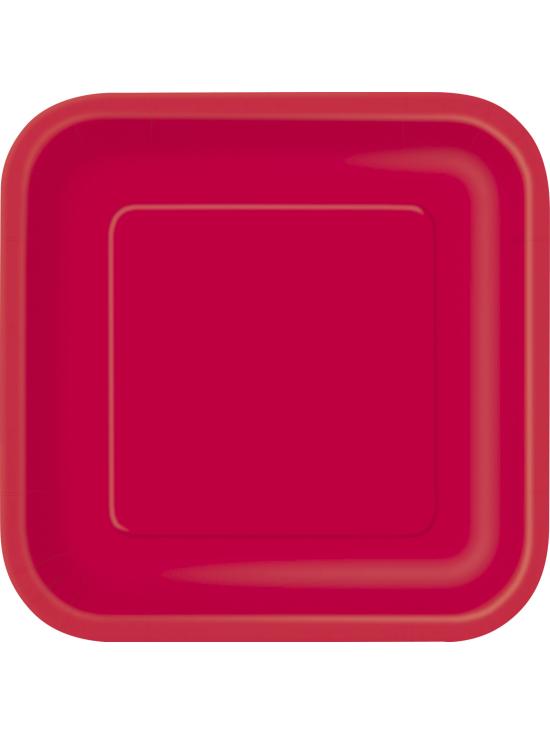 16 platos pequeños cuadrados rojos (18 cm) - Línea Colores Básicos