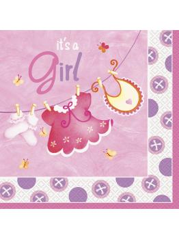 16 servilletas (33x33 cm) - Pink Clothesline Baby Shower