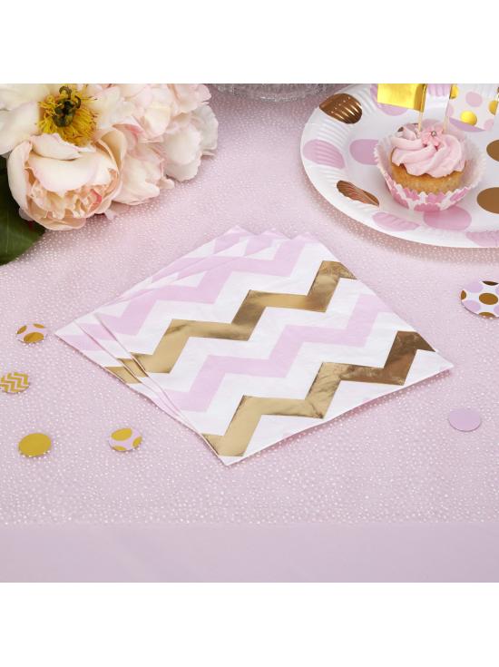 16 servilletas de zigzag rosa y dorado (33x33 cm) - Pattern Works Pink