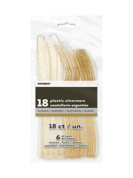18 cubiertos dorados con purpurina - Basic Christmas