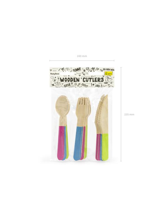 18 cubiertos multicolor de madera - Monster Collection