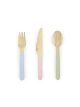 18 cubiertos multicolor pastel de madera - Pastelove Collection
