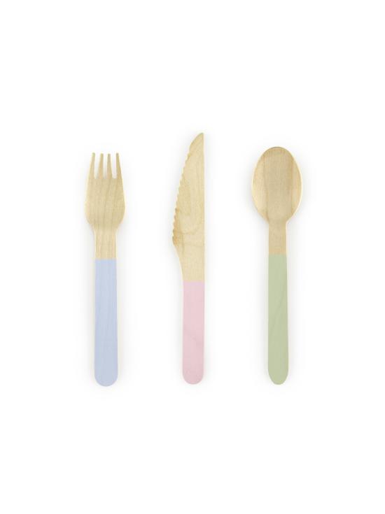 18 cubiertos multicolor pastel de madera - Pastelove Collection
