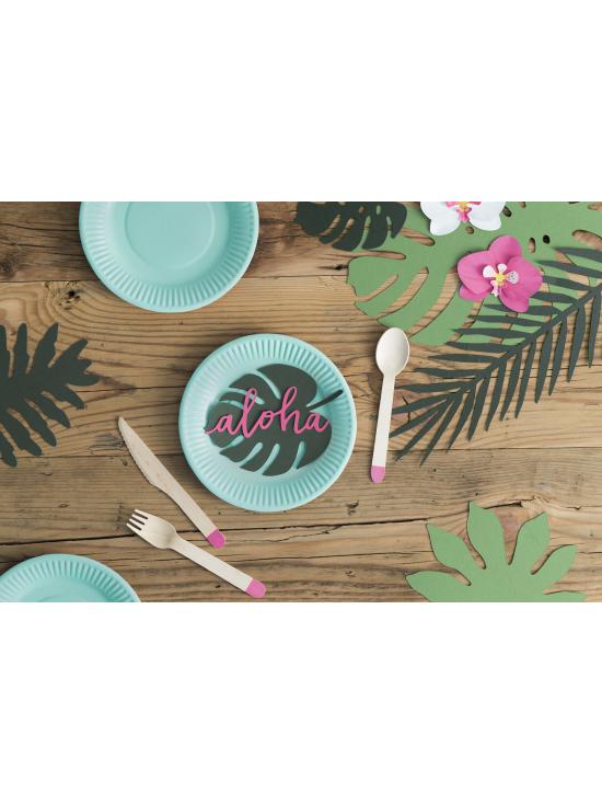 18 cubiertos rosas de madera (16cm) - Aloha Turquoise