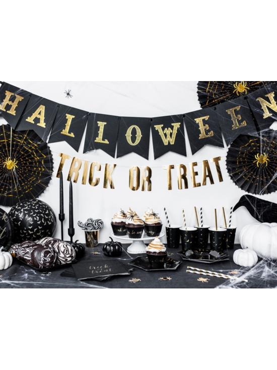 2 Abanicos de papel decorativos negros con araña dorada (32-40 cm) - Trick or Treat Collection