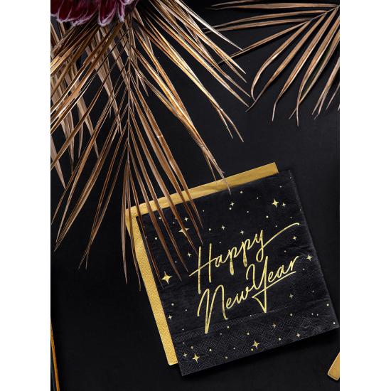 20 servilletas Fin de Año Happy New Year negras y doradas (33 x 33 cm) - New Year's Eve Collection