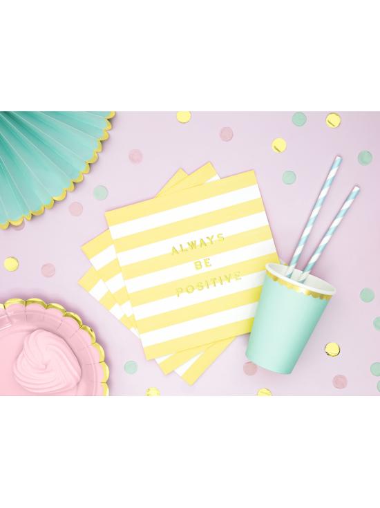 20 servilletas amarillas pastel con estampado "Always be positive" de papel (33x33 cm) - Yummy