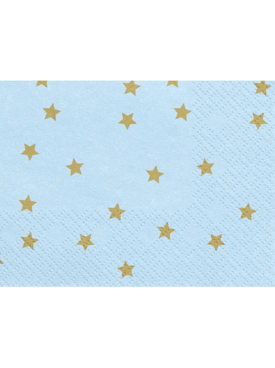 20 servilletas azules pastel con estrellas doradas de papel (33x33 cm)