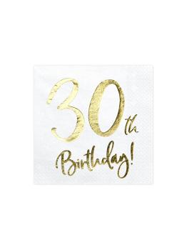 20 servilletas blancas "30th Birthday" de papel (33x33 cm) - Milestone birthday