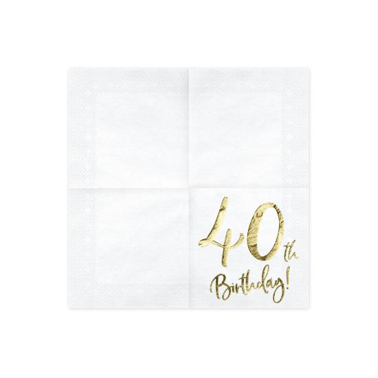 20 servilletas blancas "40th Birthday" de papel (33x33 cm) - Milestone birthday