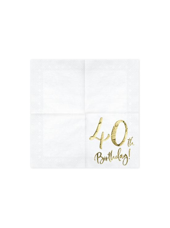 20 servilletas blancas "40th Birthday" de papel (33x33 cm) - Milestone birthday