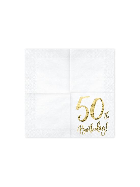 20 servilletas blancas "50th Birthday" de papel (33x33 cm) - Milestone birthday