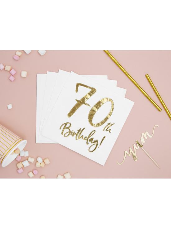 20 servilletas blancas "70th Birthday" de papel (33x33 cm) - Milestone birthday