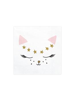 20 servilletas blancas con estampado de gato de papel (33x33 cm) - Meow Party