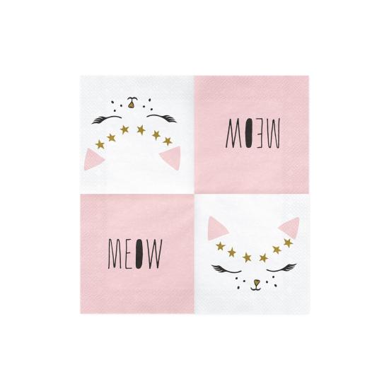 20 servilletas blancas con estampado de gato de papel (33x33 cm) - Meow Party 20 servilletas blancas con estampado de gato de papel (33x33 cm) - Meow Party