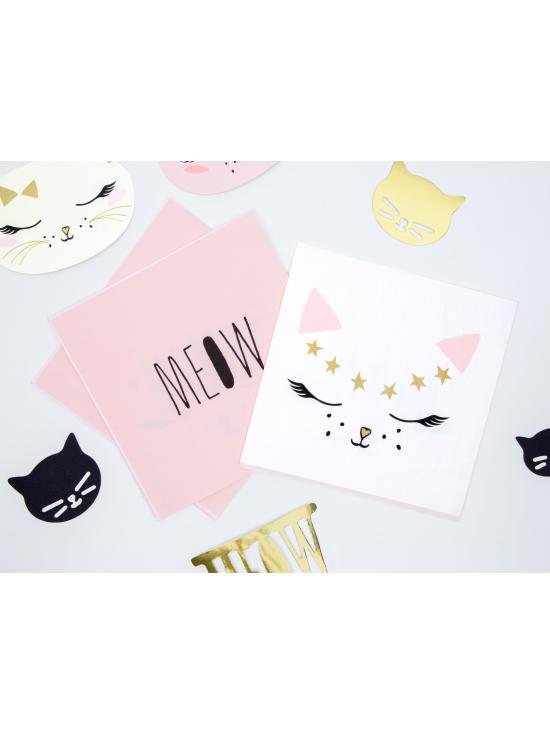 20 servilletas blancas con estampado de gato de papel (33x33 cm) - Meow Party