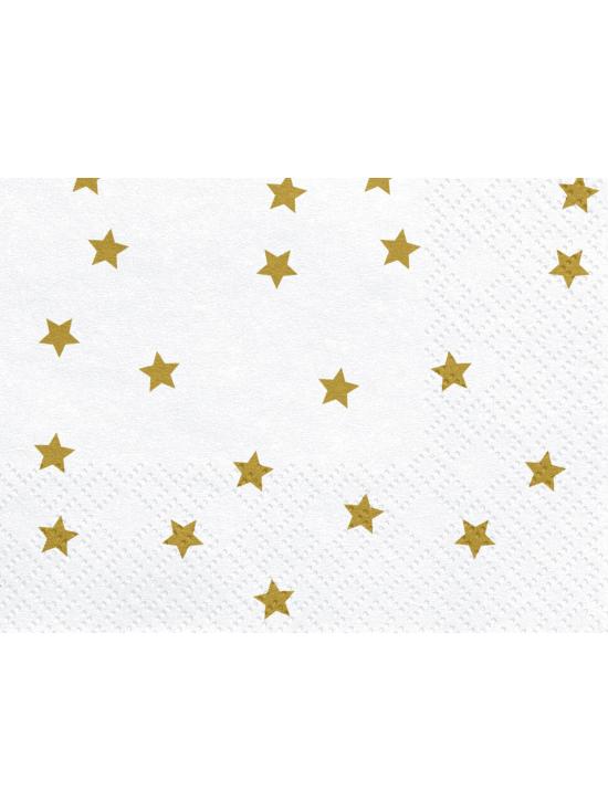 20 servilletas blancas con estrellas doradas de papel (33x33 cm)