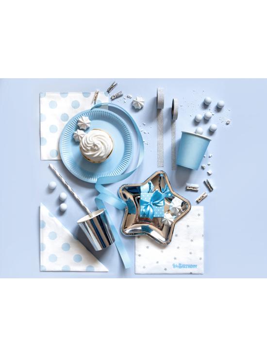 20 servilletas blancas con estrellas plateadas "1St Birthday" de pape (33x33 cm) - Blue 1st Birthday
