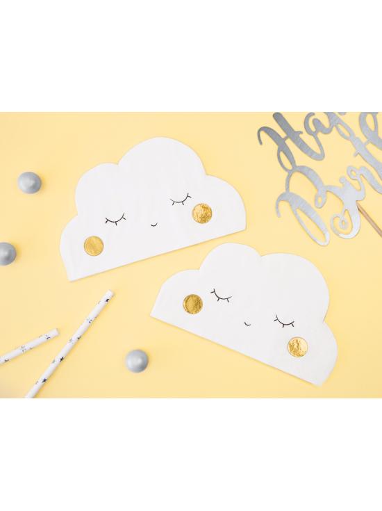 20 servilletas blancas con forma de nube de papel (32x19 cm) - Golden Sky