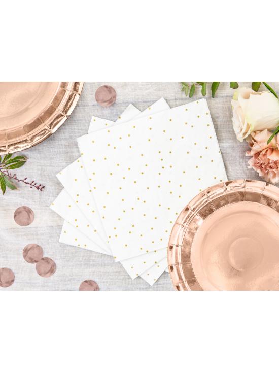 20 servilletas blancas con lunares dorados de papel (33x33 cm) - First communion